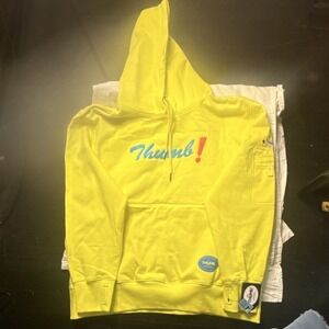 Thumb United Yellow Graphic Print Fleece Pullover Hoodie with Drawstring Pocket